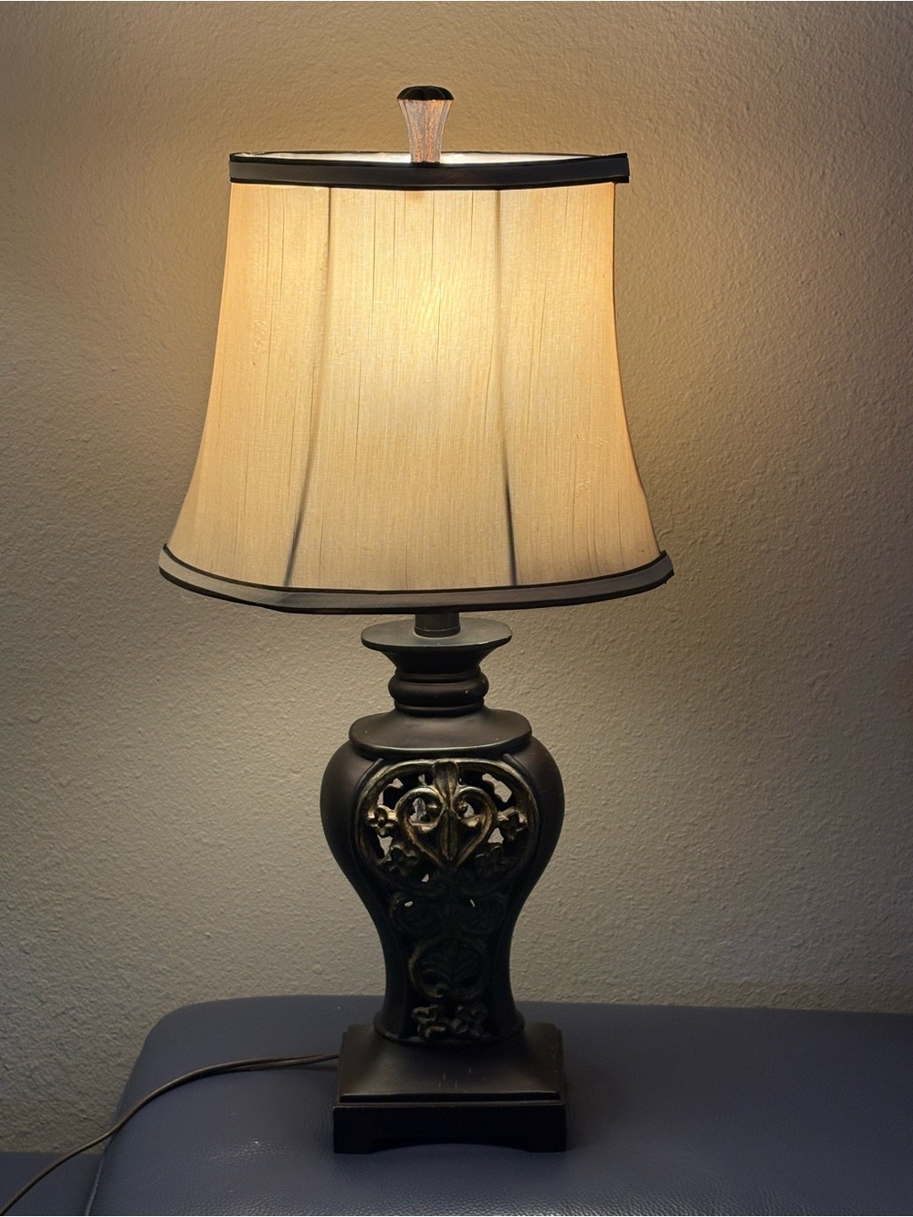 Classic Ornate Table Lamp with Beige Shade